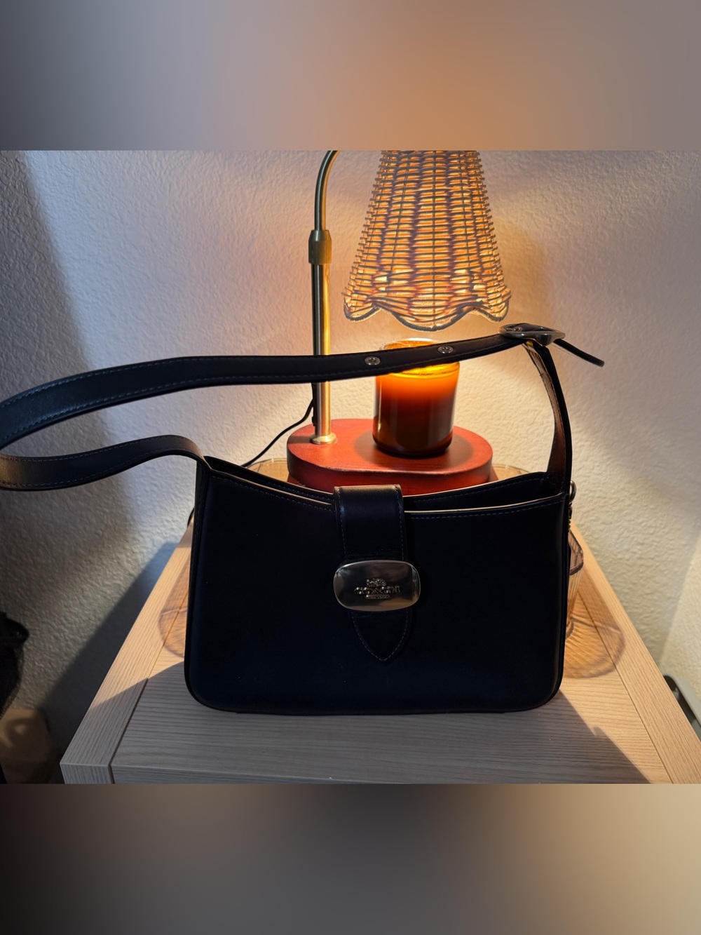 Black Leather Shoulder Bag with gold Hardware
